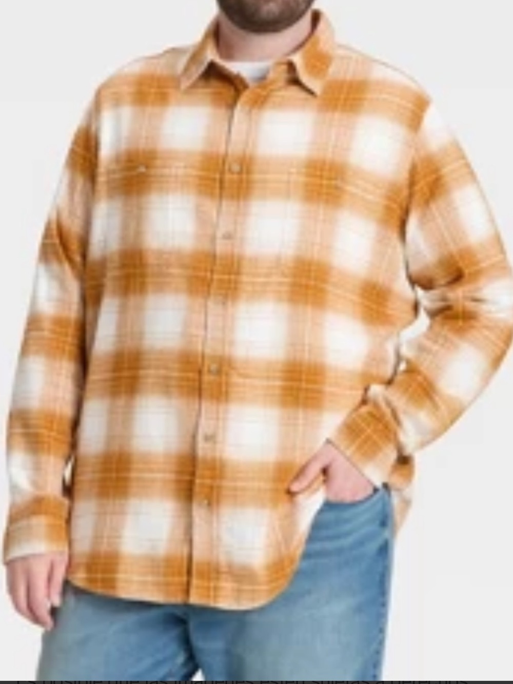 Goodfellow & Co Men's Plaid Button-Down Shirt in Tan and White